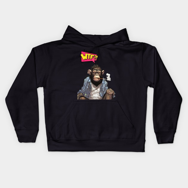 Stoned Monkey WTF Monkey Thoughts Kids Hoodie by FrogandFog